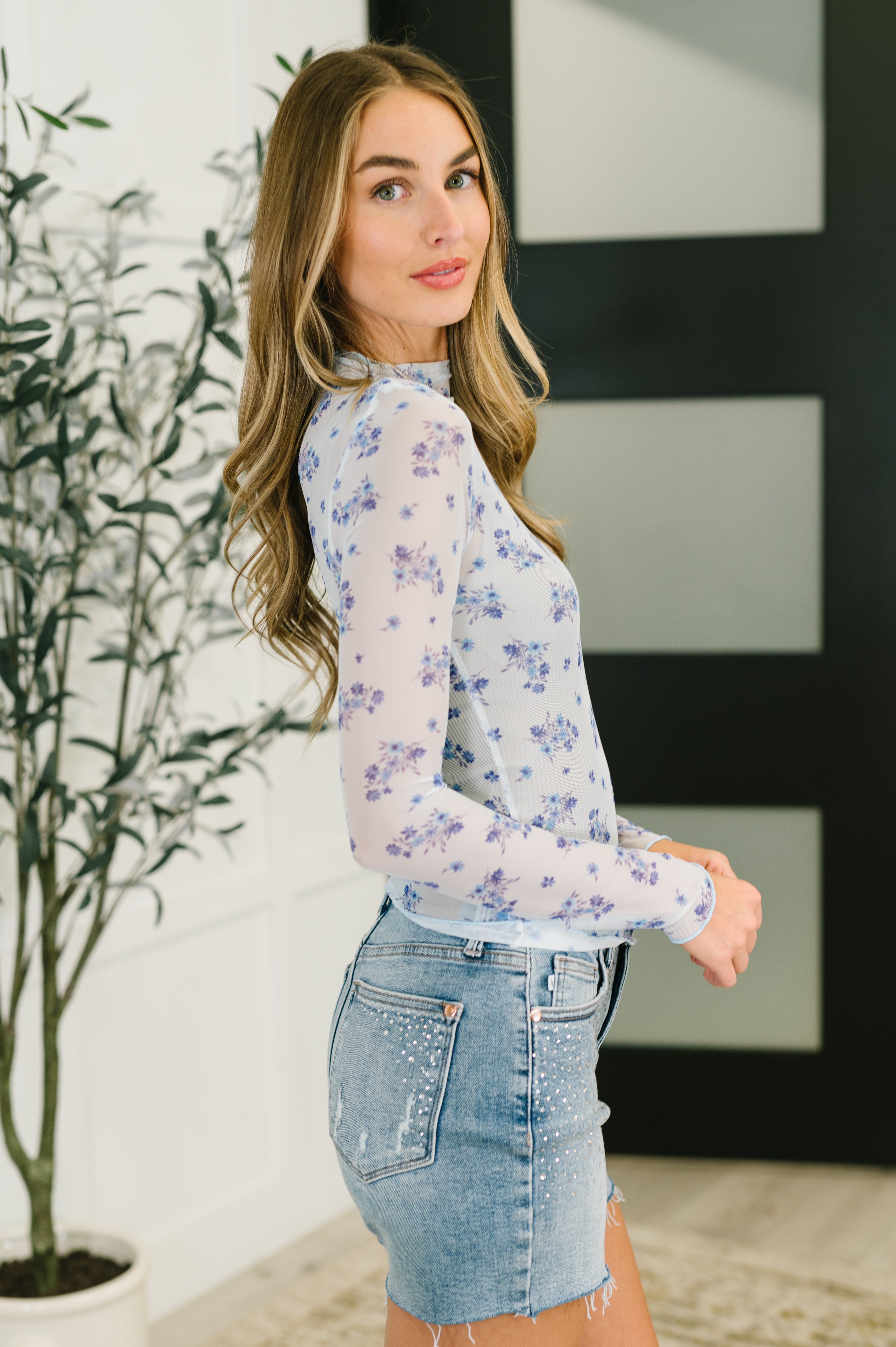 Flirty by Nature Mesh Layering Top in Light Blue
